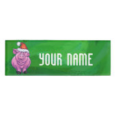 Badge D'identification Cochon de Fête à Santa Hat sur Vert (Devant)