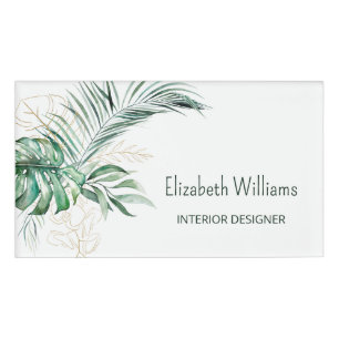 Badge D'identification Code QR Aquarelle Feuilles tropicaux