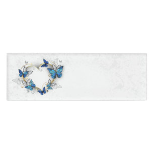 Badge D'identification Coeur bijoux avec papillons Morpho