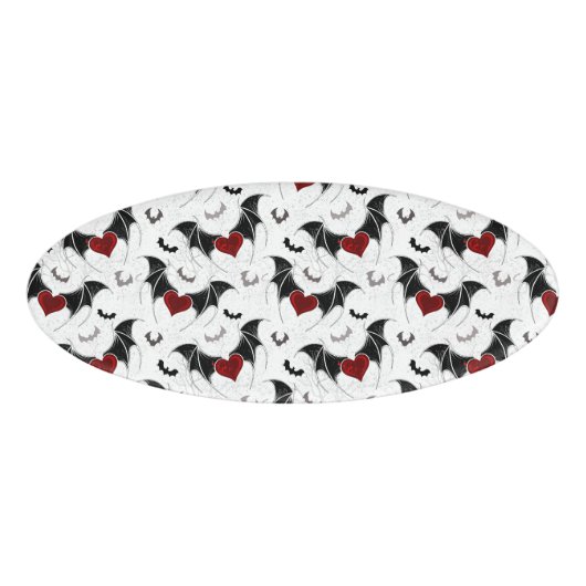 Badge D'identification Coeur d'Halloween avec ailes de chauve-souris noir (Devant)