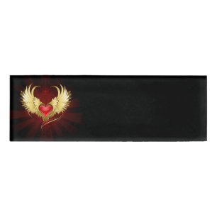 Badge D'identification Coeur rouge avec ailes d'or