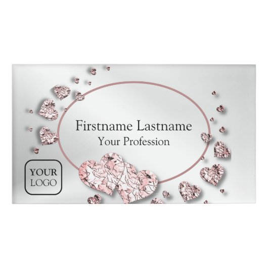 Badge D'identification Coeurs brillants rose Peach Géométrique Élégant (Devant)