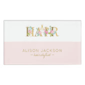 Badge D'identification Coiffeur salon or rose blush glam coiffeuse (Devant)