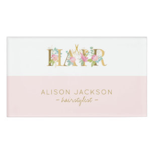 Badge D'identification Coiffeur salon or rose blush glam coiffeuse