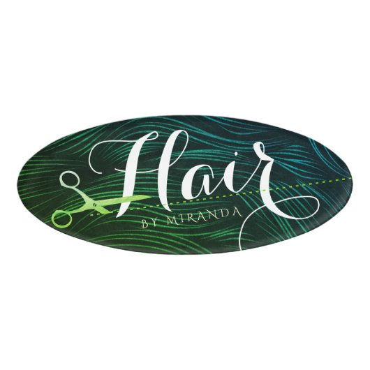 Badge D'identification Coiffeuse Coiffeuse Beauté Green Ciseaux Or (Devant)