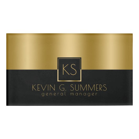 Badge D'identification Conception géométrique moderne, or et noir (Devant)