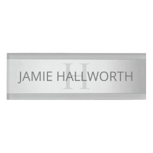 Badge D'identification Contemporain Faux Argent Ombre Gris