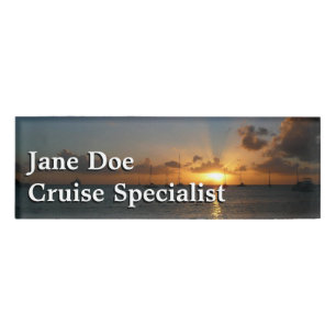 Badge D'identification Coucher de soleil avec voiliers Paysage tropical P