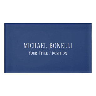 Badge D'identification Couleur Bleue Classique Élégante Police Serif Mini