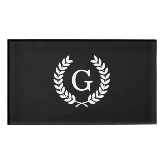 Badge D'identification Couronne de laurier blanc noir de blé Monogramme i (Devant)