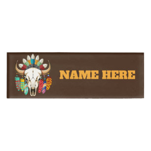 Badge D'identification Crâne de buffle emblème amérindien