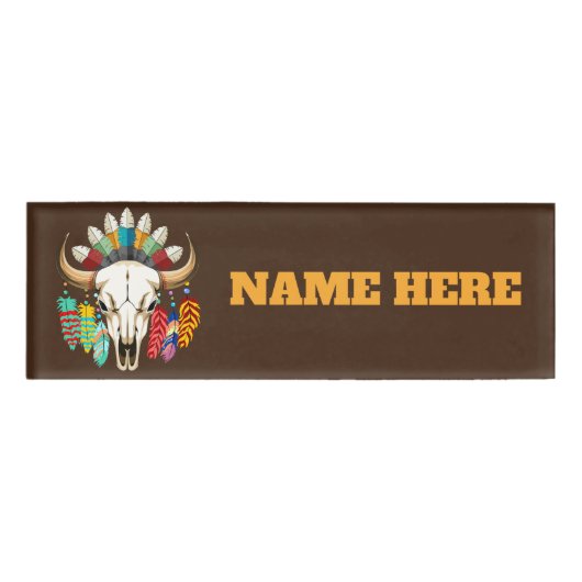 Badge D'identification Crâne de buffle emblème amérindien (Devant)