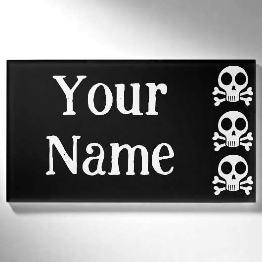 Badge D'identification crâne effrayant sur fond noir (Devant)