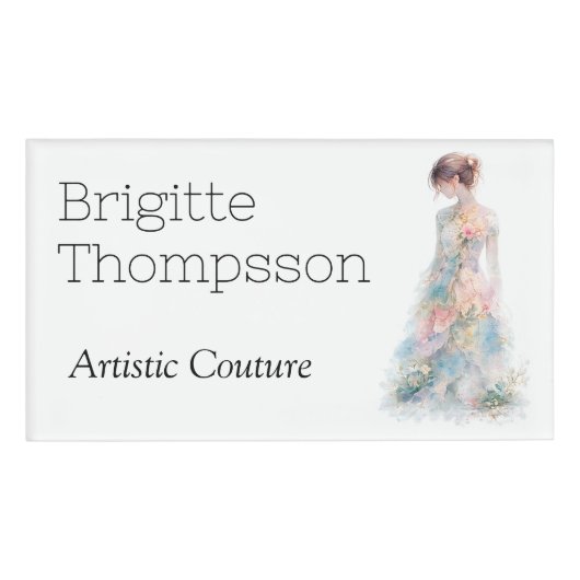 Badge D'identification Créatrice de mode de mariage en couture aquarelle (Devant)