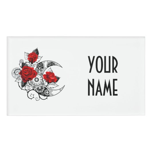 Badge D'identification Croissant mécanique avec roses rouges (Devant)