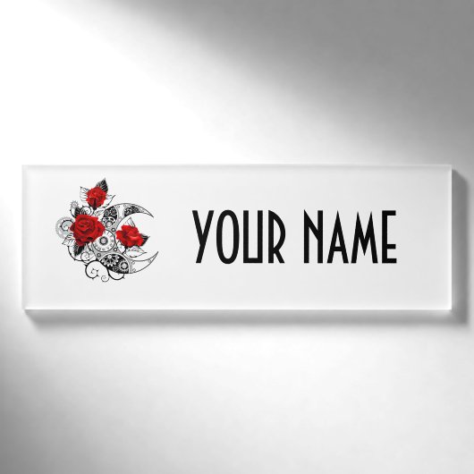 Badge D'identification Croissant mécanique avec roses rouges (Devant)