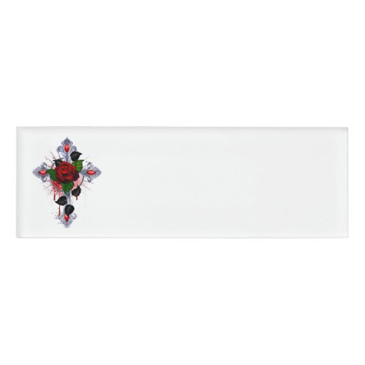 Badge D'identification Croix d'argent avec une rose rouge (Devant)