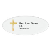 Badge D'identification Croix d'or chrétienne, acrylique de 3" x 2", magné (Devant)