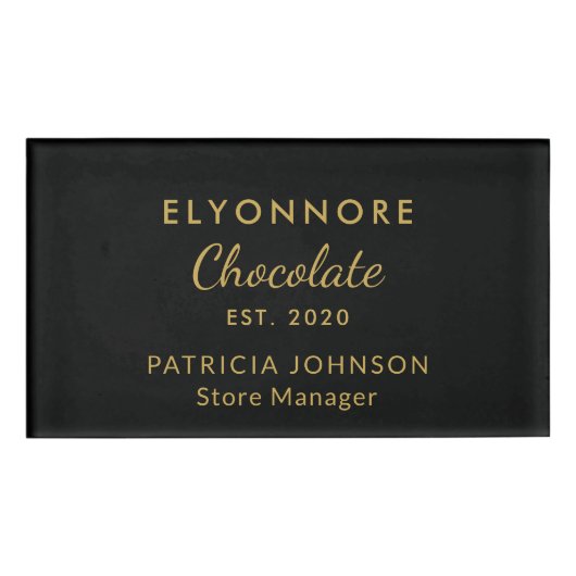 Badge D'identification Custom Gold Script Minimal Chocolate Brand Staff (Devant)