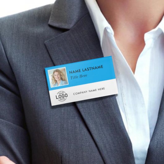 Badge D'identification Custom Photo ID Logo Magnetic Large Sky Blue White