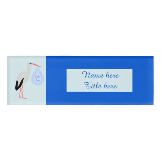 Badge D'identification Cute Blue Baby Boy Stork (Devant)