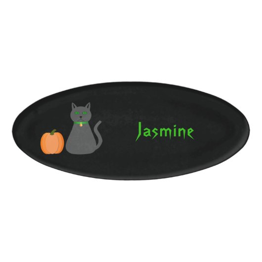 Badge D'identification Cute Halloween Chat et Citrouille Personnalisé (Devant)