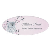 Badge D'identification Cute Owl Cherry Blossoms Enseignant (Devant)