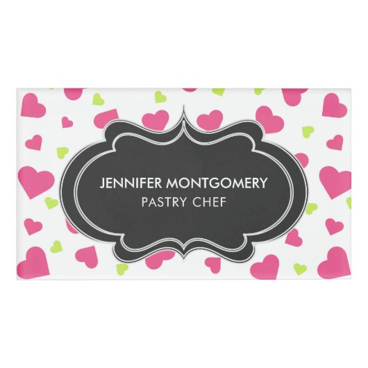 Badge D'identification Cute rose et vert Tumbling Hearts Motif (Devant)