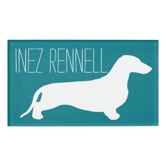 Badge D'identification Dachshund silhouette blanche + vos idées (Devant)