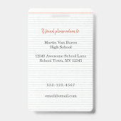 Badge d'identification d'administrateur de rentrée (Arrière)