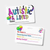 Badge d'identification d'alerte de carte d'autisme (Avant & arrière)