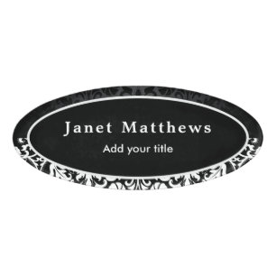 Badge D'identification Damas en noir et blanc avec design d'ajustement bl