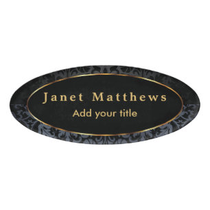 Badge D'identification Damas noir et gris avec finition Gold Trim