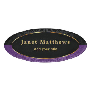 Badge D'identification Damas noir et violet avec finition Gold Triage