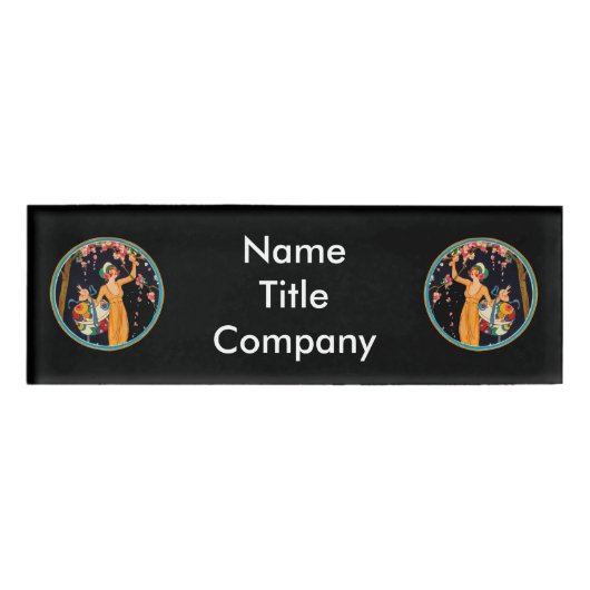 Badge D'identification Dames en Cercles d'or bleu Cerisiers rose (Devant)