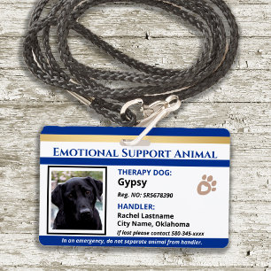 Badge d'identification d'animal de soutien émotion