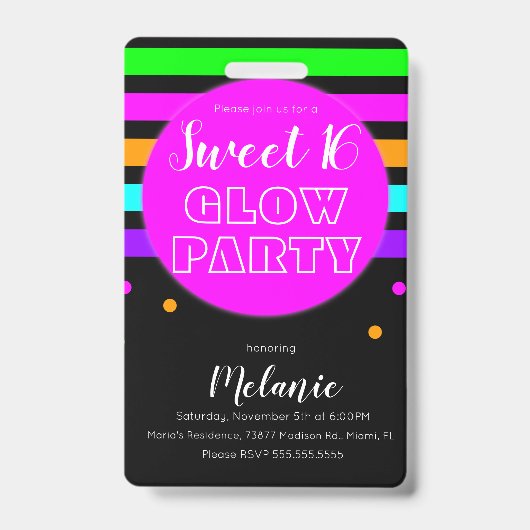 Badge d'identification d'anniversaire de fête néon (Avant)