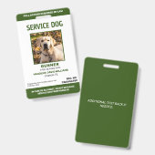 Badge d'identification de chien d'assistance vert (Avant & arrière)