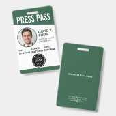 Badge d'identification de laissez-passer de presse (Avant & arrière)
