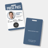 Badge d'identification de laissez-passer de presse (Avant & arrière)