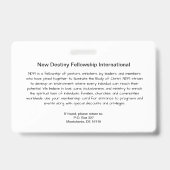 Badge d'identification de l'église/organisation/li (Arrière)