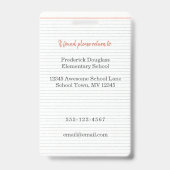 Badge d'identification de l'enseignant avec photo, (Arrière)