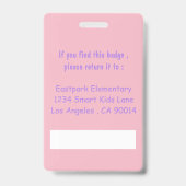 badge d'identification de l'enseignant de l'école  (Arrière)