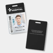 Badge d'identification de l'hôpital noir avec phot (Avant & arrière)