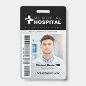 Badge d'identification de l'hôpital noir avec phot (Avant)