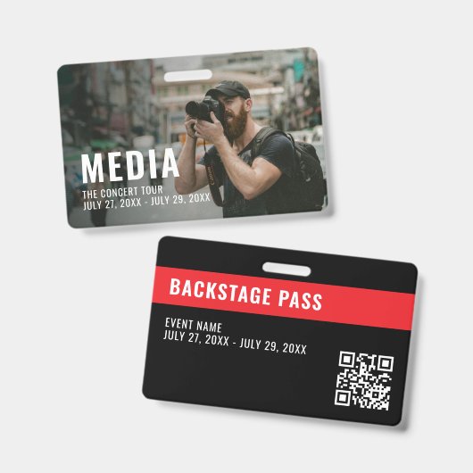 Badge d'identification de passe backstage Media Mo (Avant & arrière)