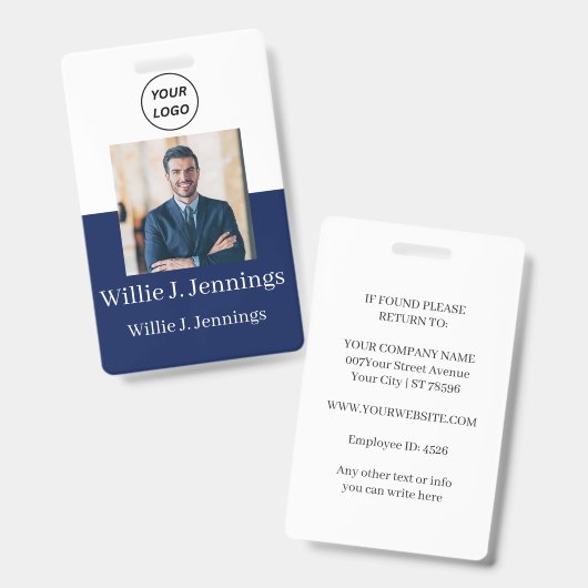 Badge d'identification de photo d'employé avec log (Avant & arrière)