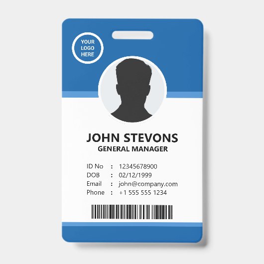 Badge d'identification de photo d'employé bleu de (Avant)
