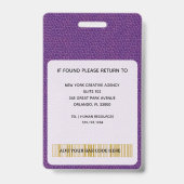 Badge d'identification de photo en cuir violet roy (Arrière)