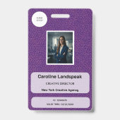 Badge d'identification de photo en cuir violet roy (Avant)